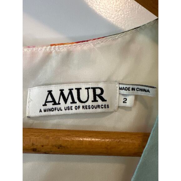 AMUR Silk Floral Puff Sleeve Elise Mini Dress Size 2 Floral Pastel Blue - Picture 6 of 11